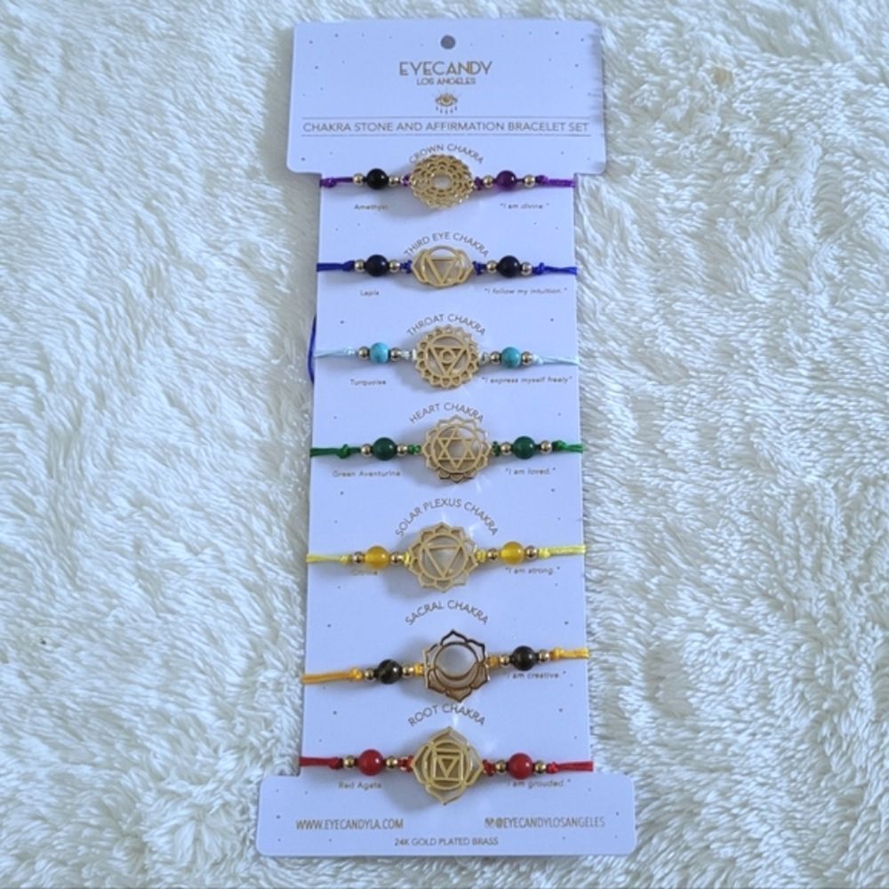 Eye👁️ Candy🍬 Chakra🧘‍♀️ Stone and Affirmation Bracelet Set